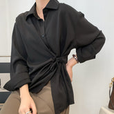 Lapel Solid Color Irregular Design Blouses Shirts Top